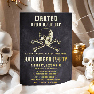 Schwarzer Piratenschädel und Knochen Halloween-Par Folieneinladung
