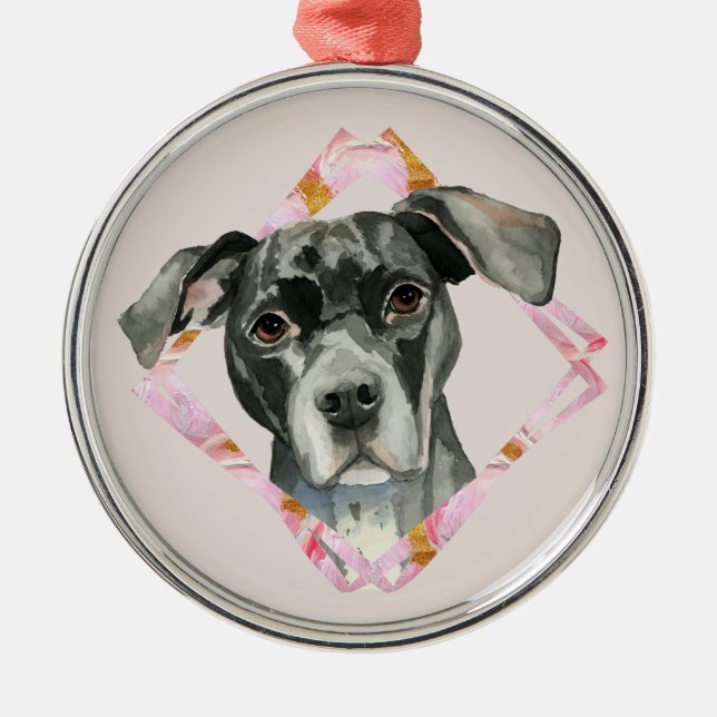 Schwarzer Pitbull-Hund Ornament Aus Metall (Vorne)