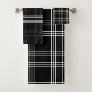Schwarzer Plaid Tartan Badhandtuch Set