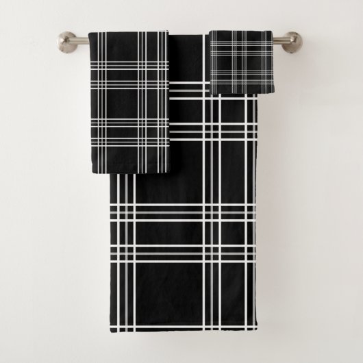 Schwarzer Plaid Tartan Badhandtuch Set (Insitu)