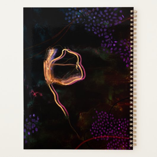 Schwarzer Planer mit rosa und violetten Blumen (Rückseite)