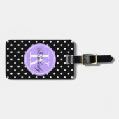 Schwarzer Polka-Dot mit Lilac Monogramm Gepäckanhänger (Vorderseite horizontal)