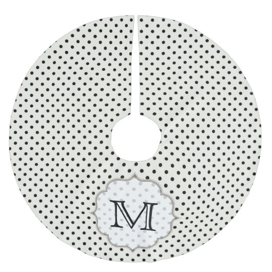 Schwarzer Polka-Dot-Polkad-Monogramm-Treenrock Polyester Weihnachtsbaumdecke (Vorderseite)