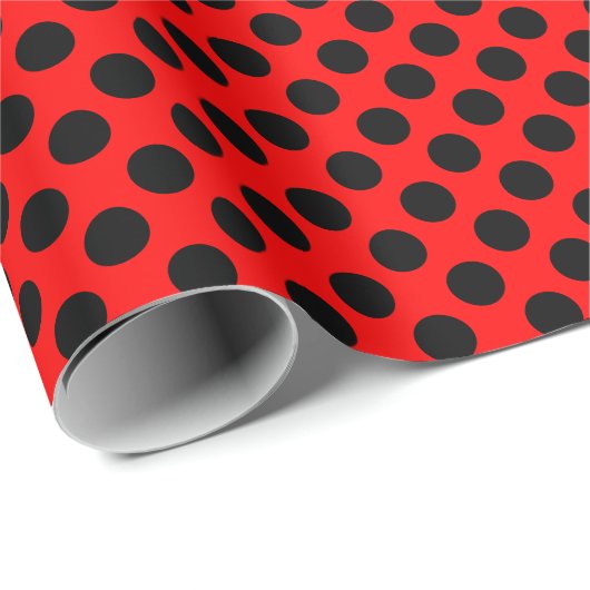 Schwarzer Polka-Dot über rotes Wrapping-Papier Geschenkpapier (Rolleneckpunkt)