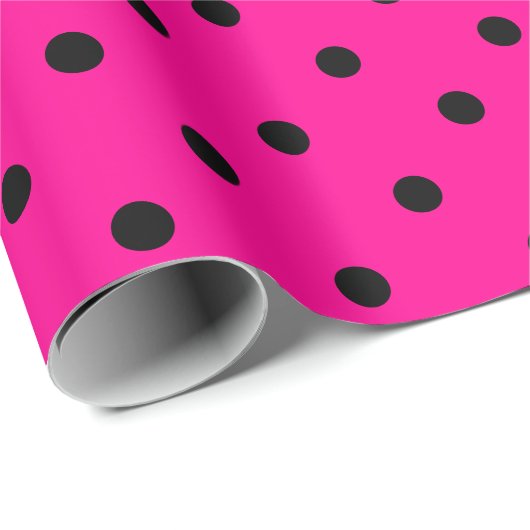 Schwarzer Polka-Punkt auf Hot-Pink-Großraum Geschenkpapier (Rolleneckpunkt)