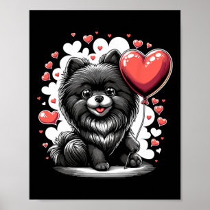 Schwarzer Pomeranian-Hund Valentinstag Hundebesitz Poster