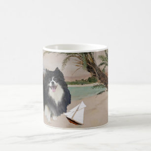 Schwarzer Pomeranian mit Segelboot Kaffeetasse