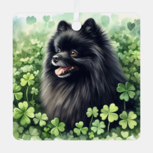Schwarzer Pomeranian St. Patrick's Day Ornament Aus Metall