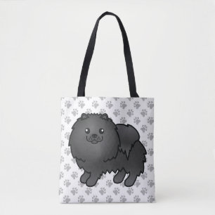 Schwarzer Pomeranian Süßer Cartoon-Hund & Pfoten Tasche