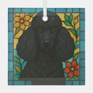 Schwarzer Poodle-Hund "Festes Glas" Ornament Aus Glas