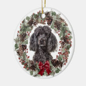 Schwarzer Poodle Hund Pinecone Personalisiert Keramik Ornament (Links)