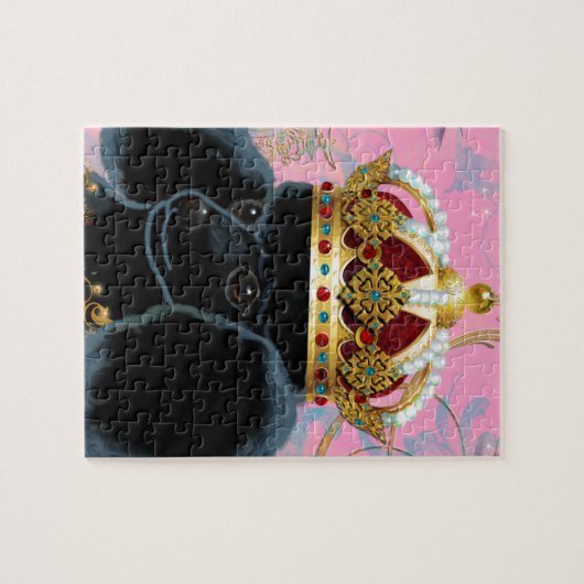 Schwarzer Poodle König mit Krone Puzzle (Horizontal)