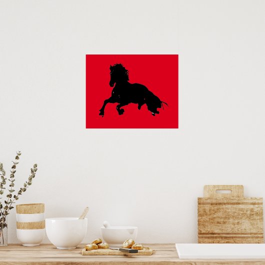 Schwarzer Pop Kunst Reiten Silhouette Poster (Küche)
