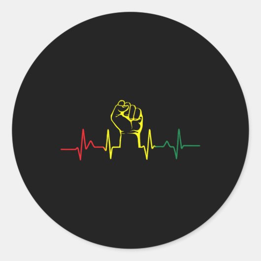 Schwarzer Power Fist Heartbeat Afrikanischer ameri Runder Aufkleber (Vorderseite)