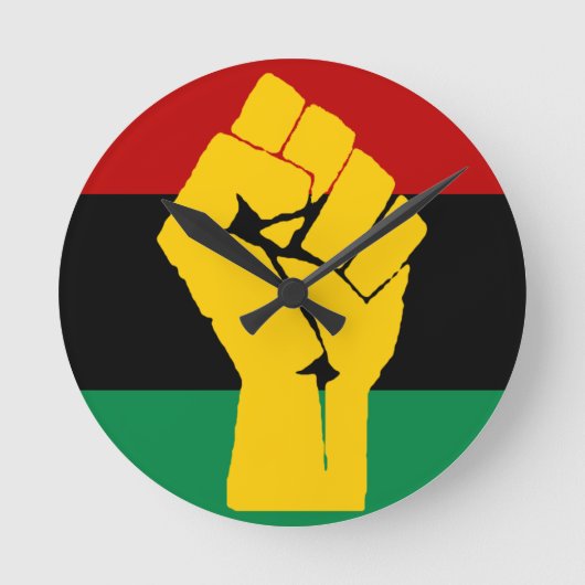 Schwarzer Power Pan Afrikanische Flagge Runde Wanduhr (Vorderseite)