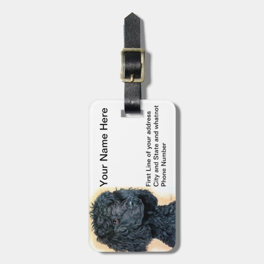 Schwarzer Pudel Gepäckanhänger (Vorderseite vertikal)