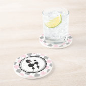 Schwarzer Pudel/Rosa-und Grau-Raute Getränkeuntersetzer (Seite)