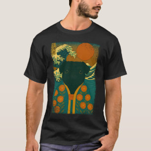 Schwarzer Pug Japanische Kanagawa Welle Kimono Hun T-Shirt