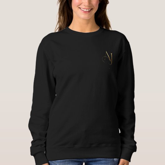 Schwarzer Pullover mit vollen Ärmeln und AJ-golden (Vorderseite)