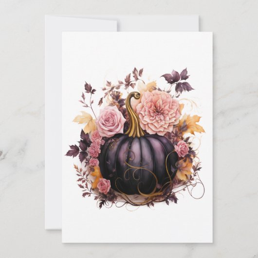 Schwarzer Pumpkin Floral Fall in Liebe mit Babydus Einladung (Rückseite)