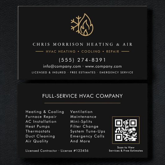 Schwarzer QR-Code für HVAC-Serviceunternehmen Visitenkarte