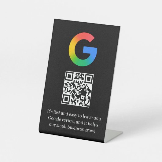 Schwarzer QR-Code Google-Bewertung im Tischstyle Sockelschild (Vorderseite)