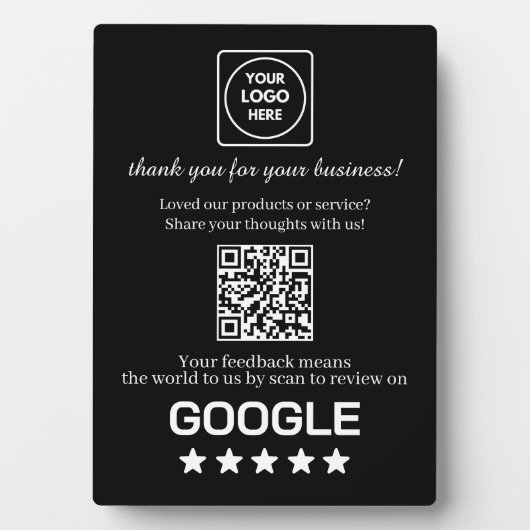 Schwarzer QR-Code | Google Business Bewertungsanze Fotoplatte (Vorderseite)