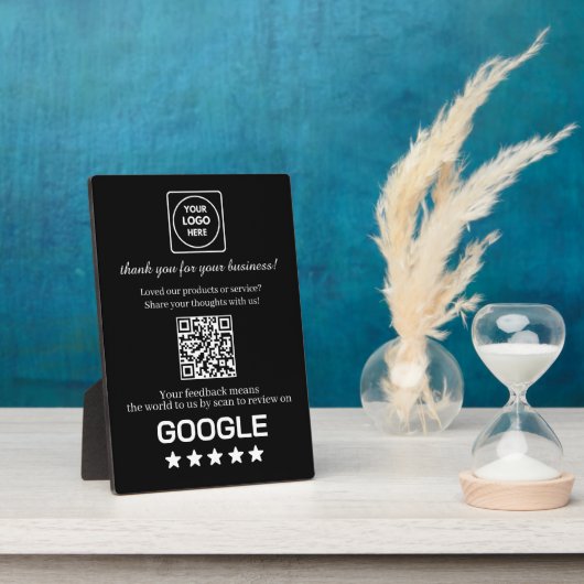 Schwarzer QR-Code | Google Business Bewertungsanze Fotoplatte (Seite)