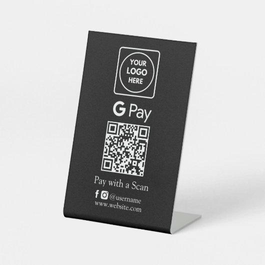 Schwarzer QR-Code | Google Pay kontaktlose Zahlung Sockelschild (Vorderseite)