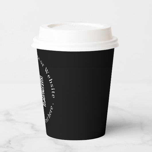 Schwarzer QR-Code | Moderne Geschäftswerbe-Design Pappbecher (Links)