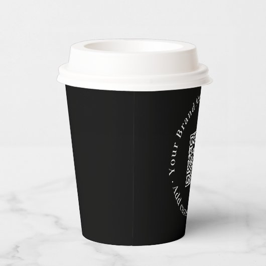 Schwarzer QR-Code | Moderne Geschäftswerbe-Design Pappbecher (Rechts)