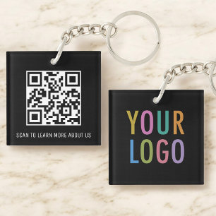 Schwarzer QR-Code-Schlüsselanhänger aus Acryl mit Schlüsselanhänger