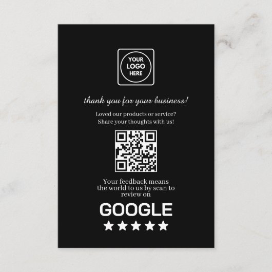 Schwarzer QR | Google-Bewertungslink Begleitkarte (Vorderseite)