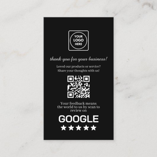 Schwarzer QR | Google Reviews Benutzerdefinierter  Visitenkarte (Vorderseite)