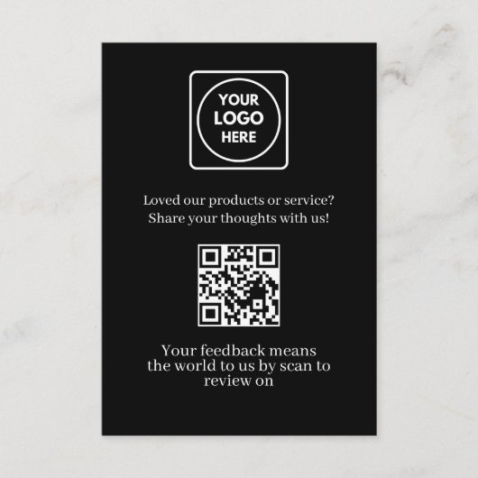 Schwarzer QR | Kundenfeedback- und Bewertungslink Begleitkarte (Vorderseite)