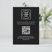Schwarzer QR | Kundenfeedback- und Bewertungslink Begleitkarte (Stehend Vorderseite)