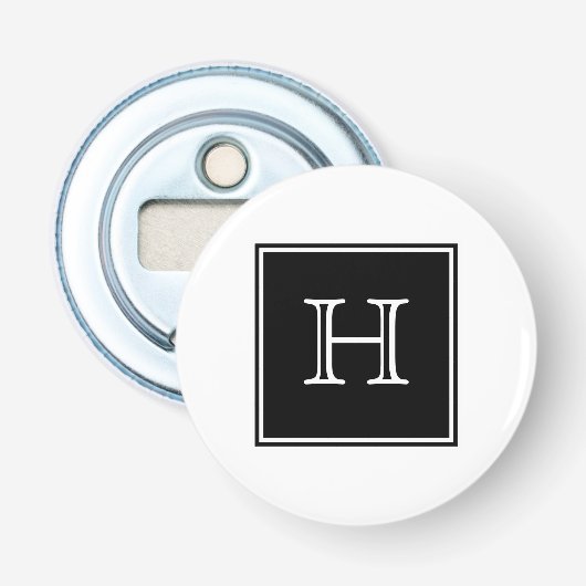 Schwarzer Quadrat Monogram Magnet Flaschenöffner (Vorderseite)