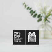Schwarzer Rabatt-Coupon QR-Code-Marketing Visitenkarte (Stehend Vorderseite)
