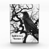 Schwarzer Rabe im Baum Poe Zitat Fotoblock (Vorderseite)