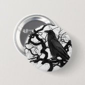 Schwarzer Rabe im Baum Schwarz-Weiß-Foto Button (Vorne & Hinten)
