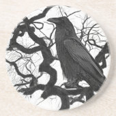Schwarzer Rabe im Baum Schwarz-Weiß-Foto Getränkeuntersetzer (Vorne)