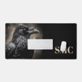 Schwarzer Rabe mit Monogramm Schreibtischunterlage (Tastatur & Maus)