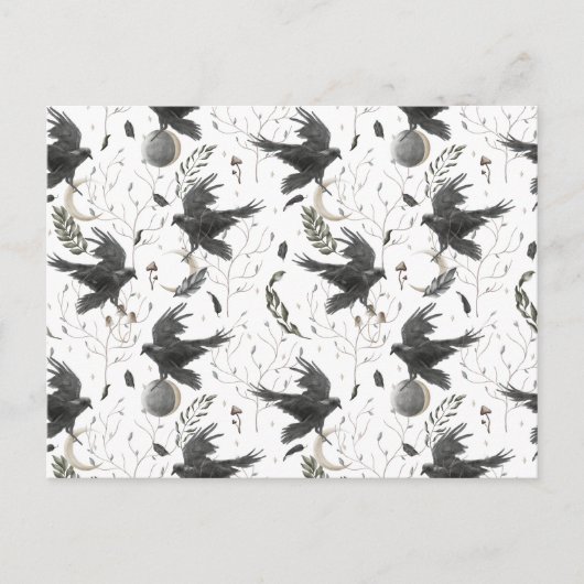 Schwarzer Rabe, Mond und wild lebende Pflanze Hexe Postkarte (Vorderseite)