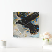 Schwarzer Rabe Quadratische Wanduhr (Zuhause)