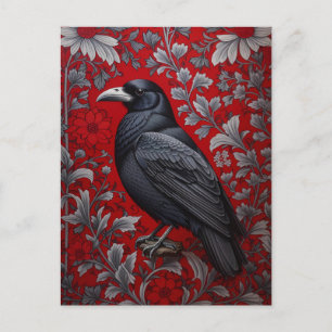 Schwarzer Rabe Rote Florale William Morris Inspiri Postkarte