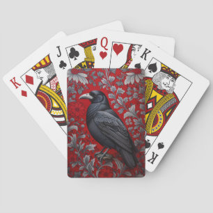 Schwarzer Rabe Rote Florale William Morris Inspiri Spielkarten