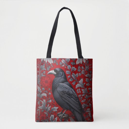 Schwarzer Rabe Roter Blumen William Morris Inspiri Tasche (Vorderseite)