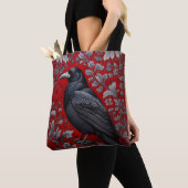 Schwarzer Rabe Roter Blumen William Morris Inspiri Tasche (Von Nahem)