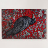 Schwarzer Rabe Rotes Blumenmuster William Morris I Puzzle (Horizontal)