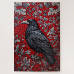 Schwarzer Rabe Rotes Blumenmuster William Morris I Puzzle